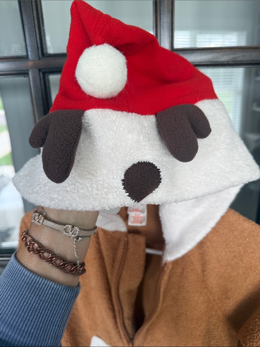 Cat & Jack Cozy Brown Holiday Hooded Kids One-Piece PJ’s - Picture 7 of 7